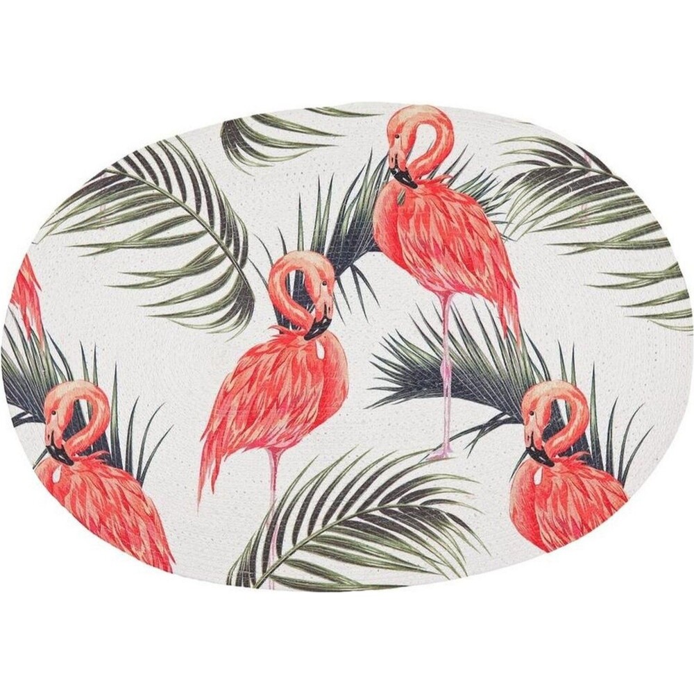 Oval Braided Kitchen Cotton Floor Rug (20"x30") FLAMINGOS & TROPICAL LEAVES